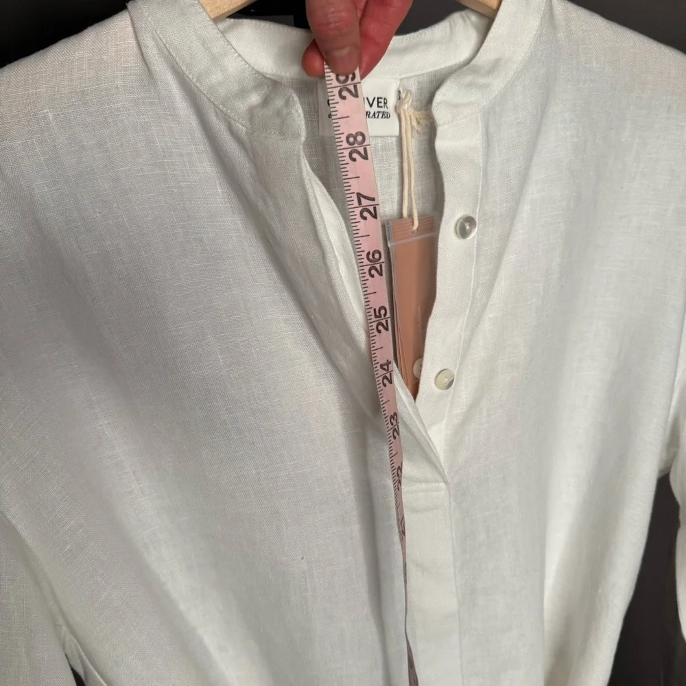 CULTIVER 100% Linen Cristi Long Sleeve Tunic Button Down Shirt w/ Belt White XS - Picture 8 of 15